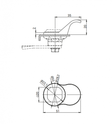 Slot greep - M22 - Kunststof - RAL 9005