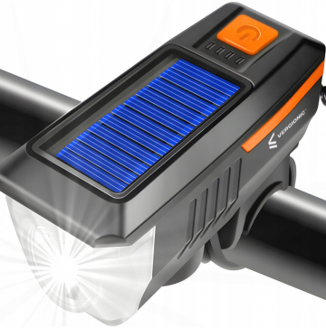 LED fietslamp - Met fietsbel - Solar + USB - 300 Lumen