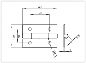 Scharnier - 40x26mm - Verzinkt