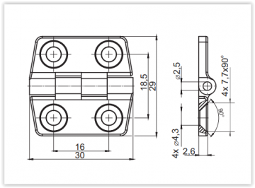 Scharnier - Zwart - 30x29mm - Verzinkt