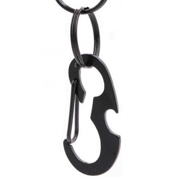 Karabijnhaak / sleutelhanger met fles opener - Zwart