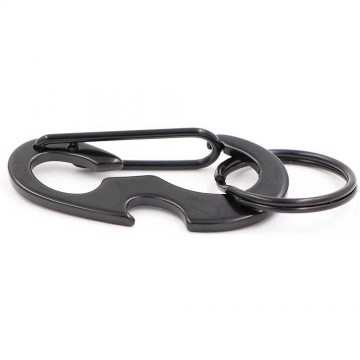 Karabijnhaak / sleutelhanger met fles opener - Zwart