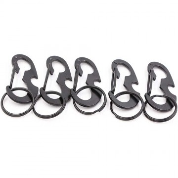 Karabijnhaak / sleutelhanger met fles opener - Zwart