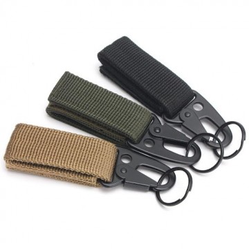 Outdoor karabijnhaak met klittenband bevestiging - army green