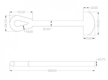 Technische tekening spanrubber 1 lus 185mm