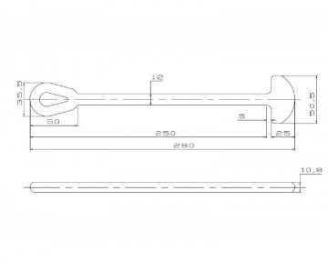 Technische tekening spanrubber 1 lus 280mm 2