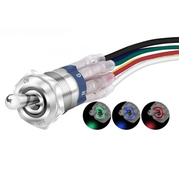 Tuimelschakelaar met verlichting - 16mm - RGB - ON/OFF - 12/24V