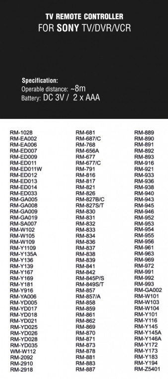 Sony Universele Afstandsbediening - Versie 2 - 3979