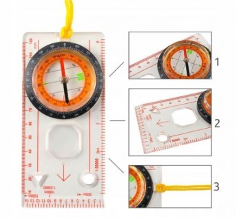 Kaart kompas - Met liniaal en vergrootglas