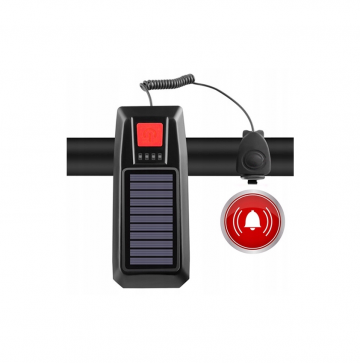 LED fietslamp - Met fietsbel - Solar + USB - 300 Lumen - Rood