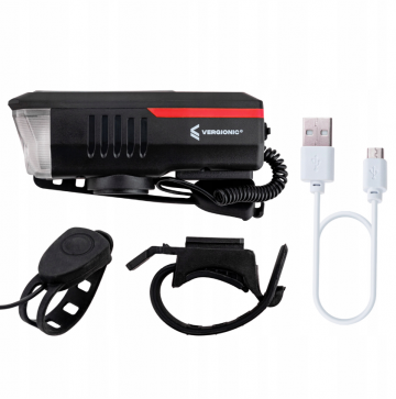 LED fietslamp - Met fietsbel - Solar + USB - 300 Lumen - Rood